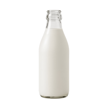Glass bottle filled with fresh dairy milk against an isolated minimalist layout png