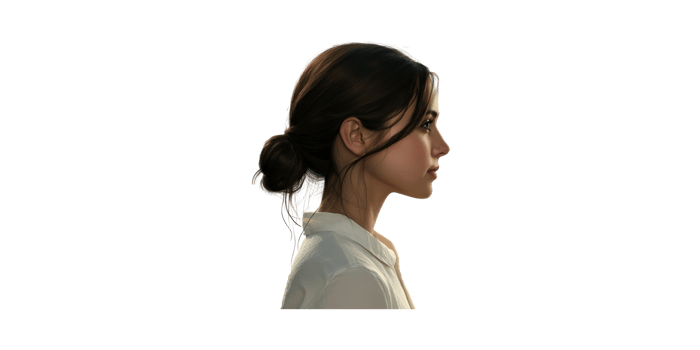 Profile Of A Woman With Bun Hairstyle. Elegant And Minimalist Portrait Isolated On Transparent Background png