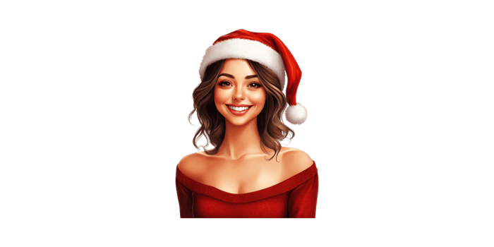 Smiling Woman In Santa Hat And Red Dress. Festive Holiday Cheer And Christmas Spirit Isolated On Transparent Background png