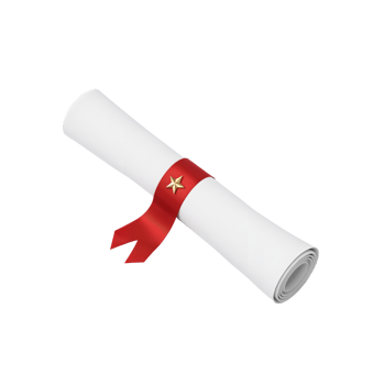 Celebratory achievement scroll with red ribbon and gold star on transparency png