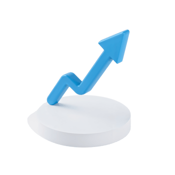 Optimistic 3D rendering with a blue arrow showing progress pointing upwards on white stand png