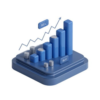 Stylized Isometric Financial Growth Visualization on a Transparent Digital Platform png
