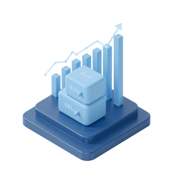 Optimistic market outlook portrayed through a rising graph with buy and sell blocks on a display png