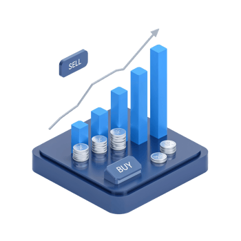 Abstract financial growth illustration with upward trend and monetary values rendered with depth png