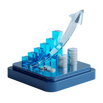 Abstract luminous growth chart and coin stacks reflecting financial progress on isolated png