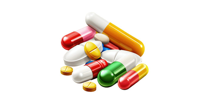 Assorted Colorful Pills And Capsules. Pharmaceutical Variety And Medication Concept Isolated On Transparent Background png