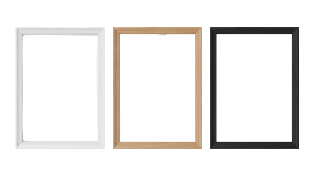 Trio of frames presenting diverse styles and textures isolated against a pure backdrop png
