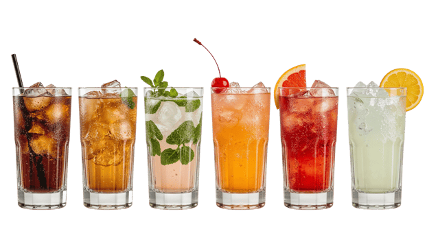 Colorful assortment of refreshing summer cocktails served in elegant glasses isolated transparent png