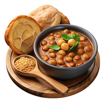 Delicious chickpea curry with bread isolated on transparent background png