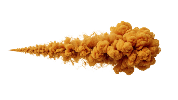 Dynamic explosion of ochre pigment in a pristine isolated transparent environment, billowing png