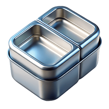Stack of two rectangular metal food pans isolated on transparent background png