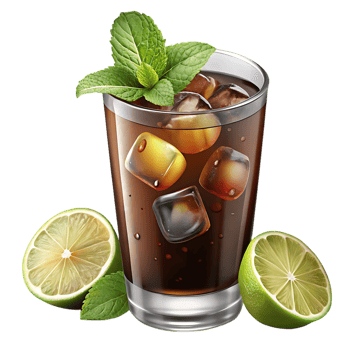 Refreshing cola drink with ice lime and mint isolated on transparent background png