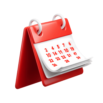 Red Desk Calendar with Dates on Transparent Background png