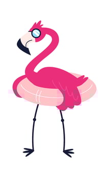 Flamingo on lifebuoy with cocktail Illustration vector