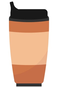 Brown Travel Tumbler with Black Lid Flat Design. Insulated Coffee Cup without Handle vector