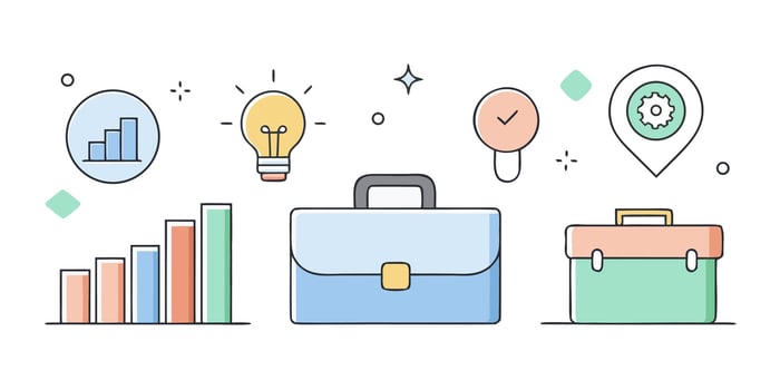 Business and Office Icons with Briefcase and Light Bulb vector