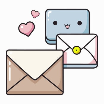 An envelope with a cute little kawaii face and a heart vector