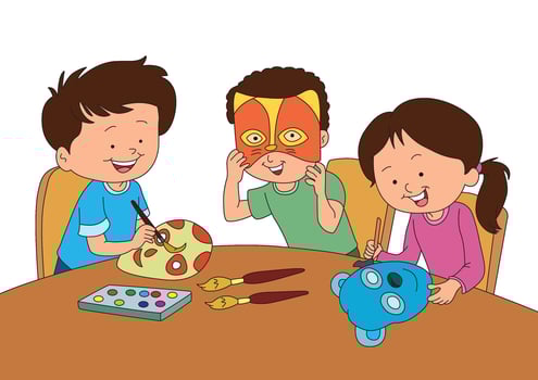 Kids making and colouring mask vector