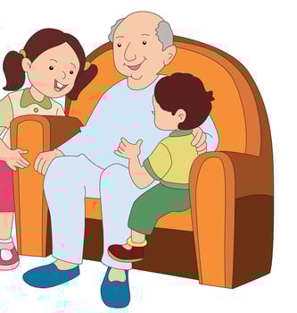 Boy and girl listening to grandfather vector