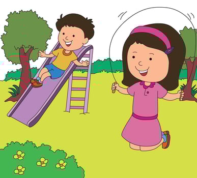Boy and girl playing in the park vector