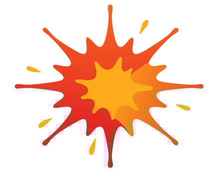 Vibrant Red and Orange Paint Splatter Explosion on White Background Energetic, Joyful Abstract Art - Professional digital artwork with vibrant colors and detailed composition vector