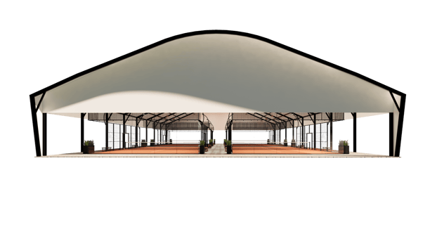 Padel court complex with terracotta color and shade structure isolated on transparent backgorund png