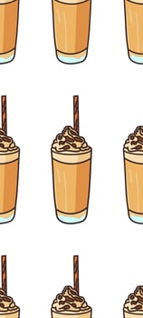 Seamless Pattern of Iced Coffee with Whipped Cream and Chocolate Drizzle vector