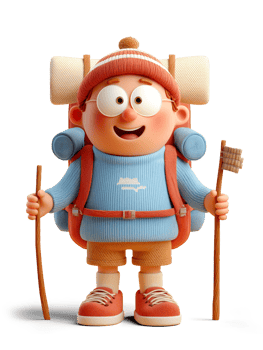 Cute 3D Cartoon Boy Ready for Hiking with Backpack and Gear png