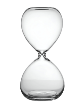 Modern transparent hourglass timer made of clear glass with sleek design on isolated background png