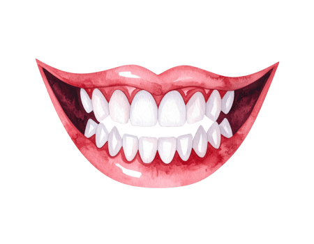 Smiling vampire mouth with visible fangs and curved lips on isolated background png