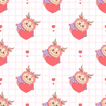 Romantic Seamless pattern Cute Monster with Heart on checkered background png