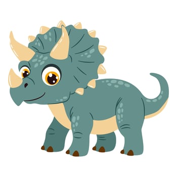 Flat illustration in a simple children's style. Cute dinosaur triceratops on white background vector