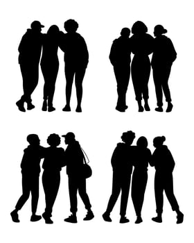 Silhouettes of Diverse Friends Hugging and Walking Together vector