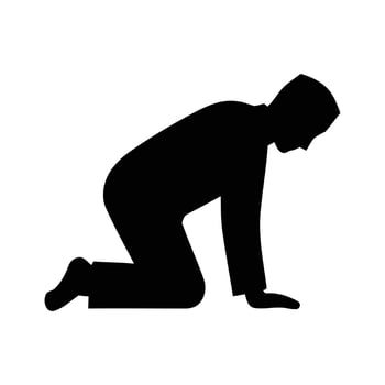 Man kneeling and looking down Black and White vector