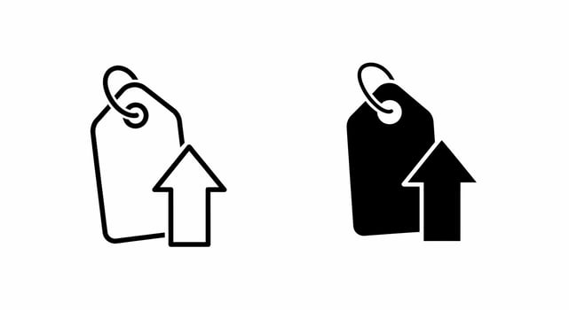 Price Increase Tag Icon Set, Black and White Illustration vector