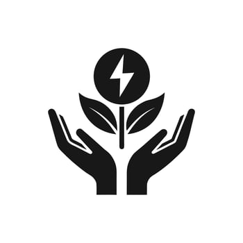 Renewable Energy Growth Protecting Sustainable Power, Eco-Friendly Icon, Black and White Minimalist Design. vector