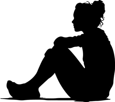 Seated Woman Silhouette with Bun and Ground Pose vector