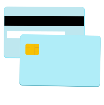 Two pastel cyan credit cards, floating and layered. png