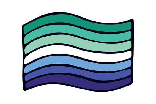 five Colorful Gay men pride flag Happy pride day LGBTQ community Pride Month hand drawn doodle for posters, stickers, logo, cards vector