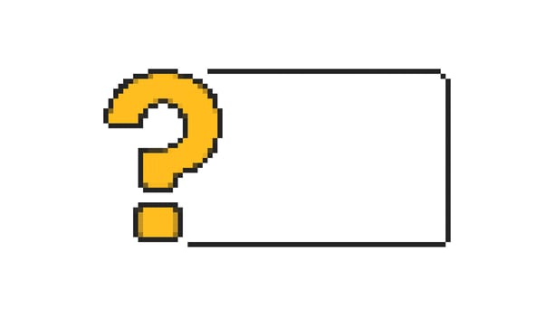 Pixel art question mark icon in outlined box with retro 8 bit design vector