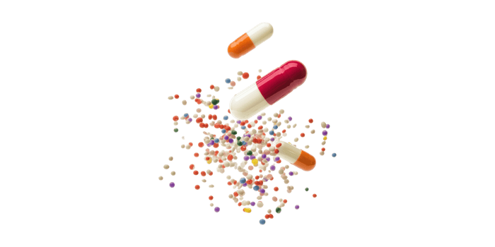 Colorful Capsules And Granules. Pharmaceutical Innovation And Drug Delivery Isolated On Transparent Background png