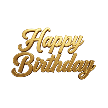 Elegant golden happy birthday text with subtle spotlight effect isolated on transparent background png