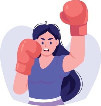 A flat style illustration showing boxer woman vector