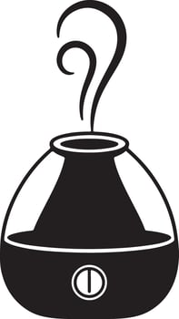 Stylized black and white illustration of an essential oil diffuser emitting a gentle stream of steam vector
