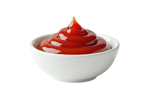 Tomato ketchup in white ceramic bowl on transparent background png