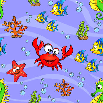 Underwater scene with cartoon sea creatures vector