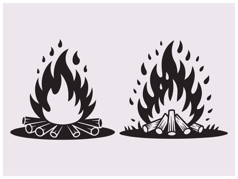 Wilderness Fire Pit Silhouette with Burning Logs for Nature and Camp Related Crafts vector