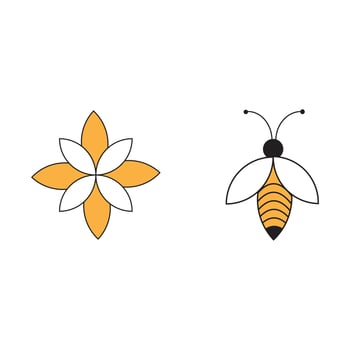 Minimalist bee and flower illustration simple nature design clipart vector