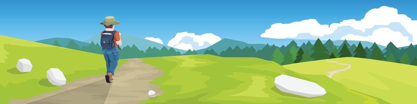 Hiker walking on a nature trail vector