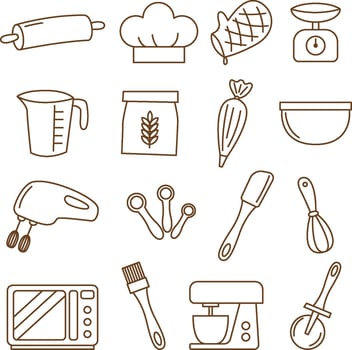 Baking Tools Collection Hand-Drawn Line Art Illustrations vector
